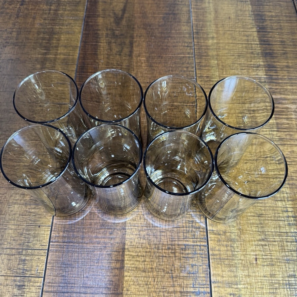 Vtg‎ MCM 1970's 12oz Libbey Amber/Gold Bolero Tumblers/Drinking Glasses-Set of 8 - Picture 2 of 5